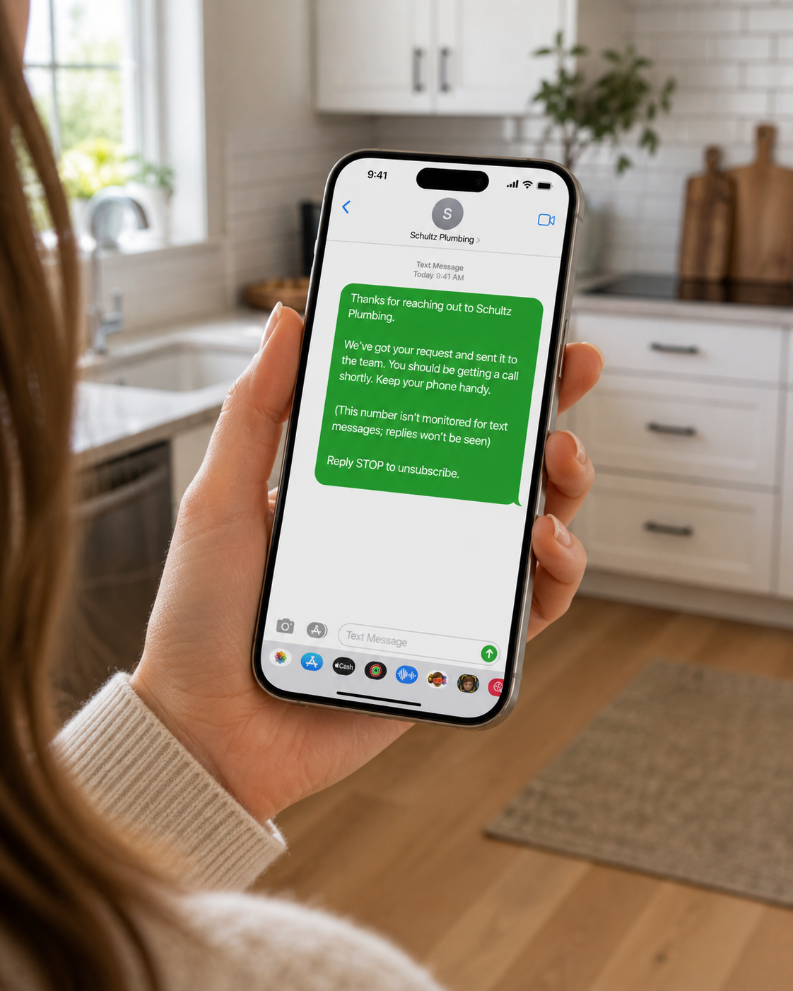 Phone showing customer-side confirmation text