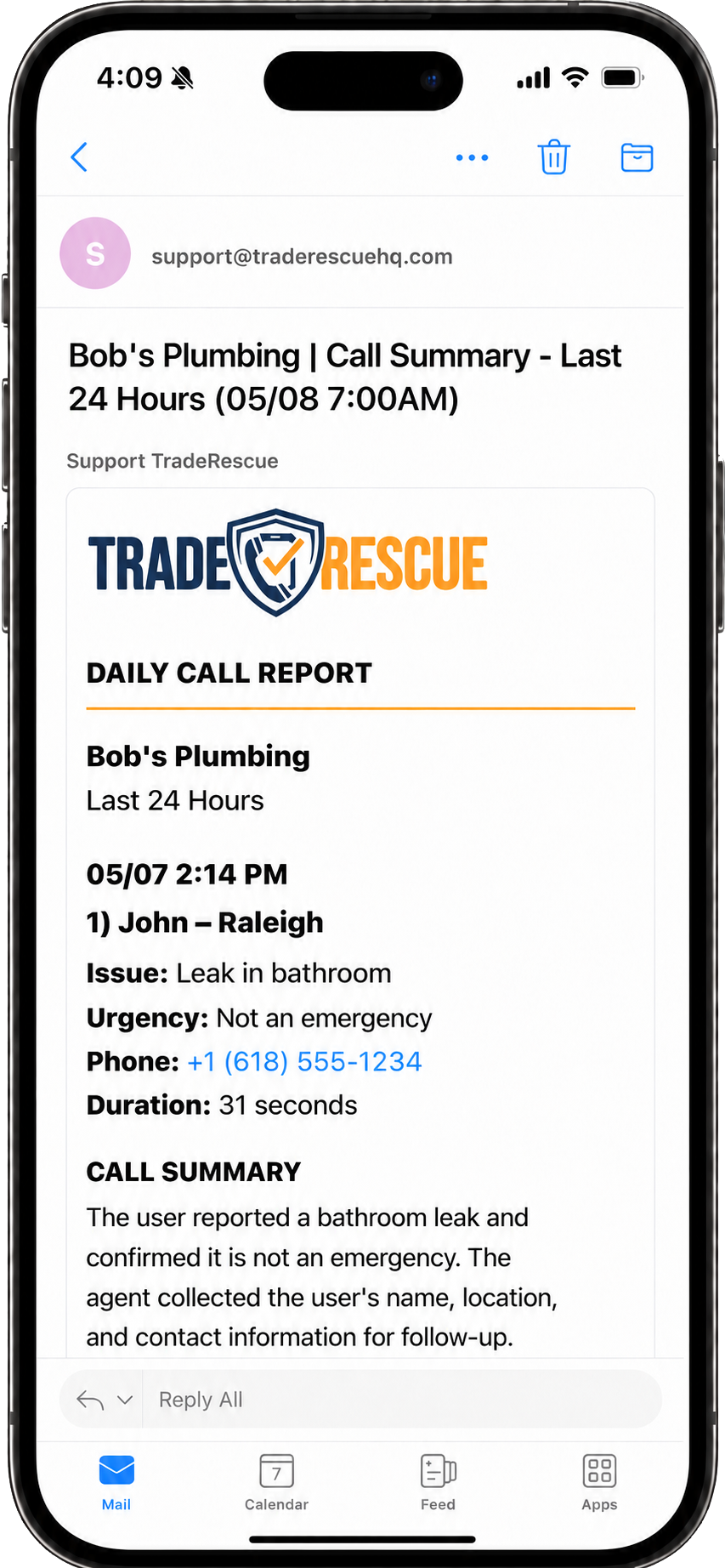 Daily Call Report inbox screenshot