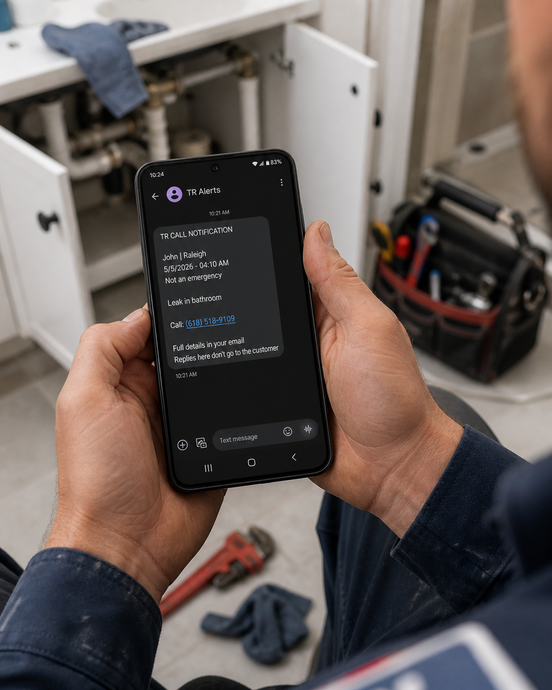 Phone showing contractor-side TR Alert ping